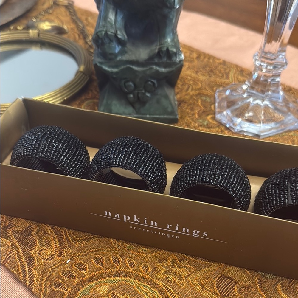 Black Beaded Napkin Rings Set